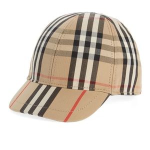 Burberry Vintage Check and Icon Stripe Cotton Baseball Cap Size Large in kids